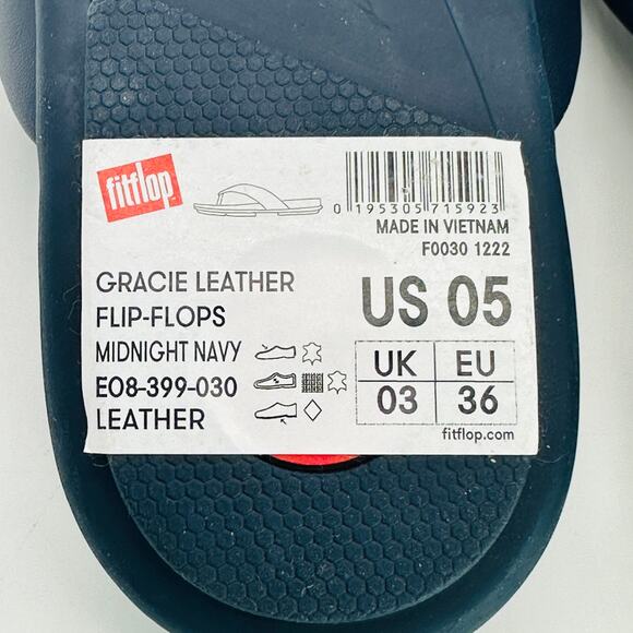 FitFlop Women's Gracie Leather Thong Flip Flop Sandals Midnight Navy Size 5 - Picture 12 of 12